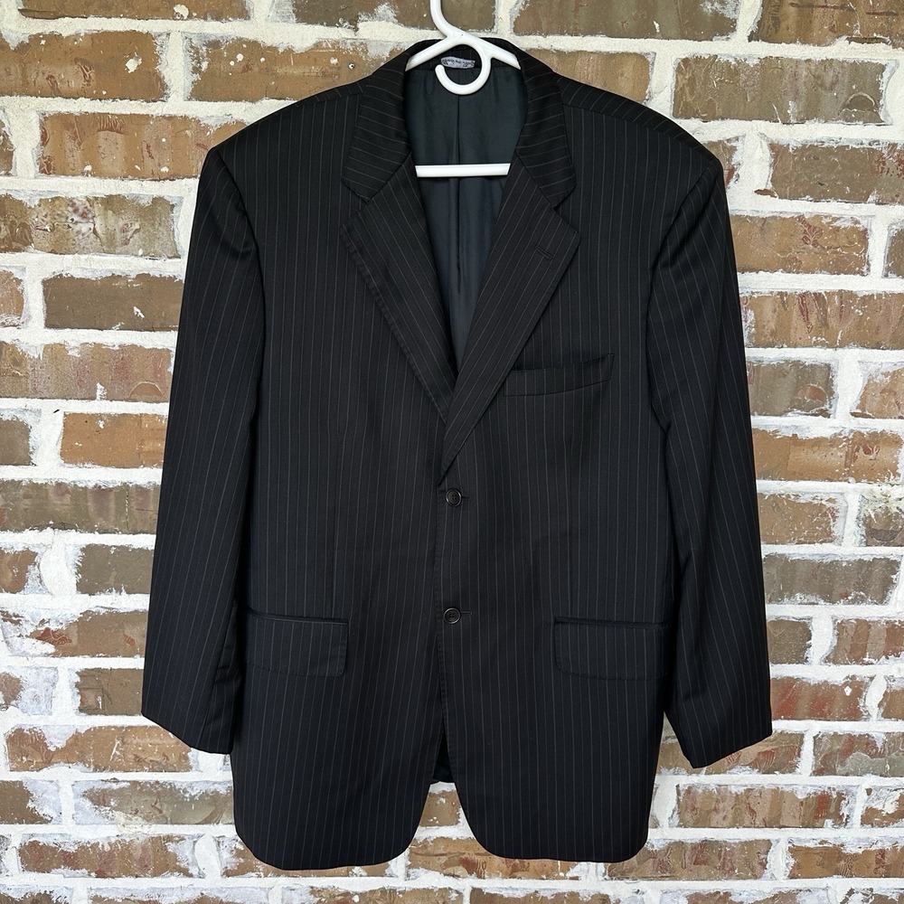 Ermenegildo Zegna Suit Sport Jacket Blazer Men's 46R Wool Silk‎ Black Pinstripe